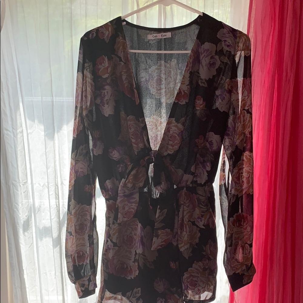 Tie front floral romper